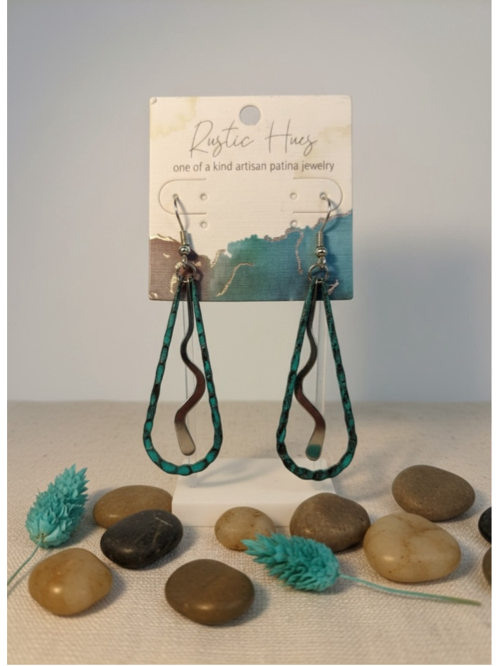 Rustic Hues Copper Turquoise Teardrop Dangle Statement Earrings